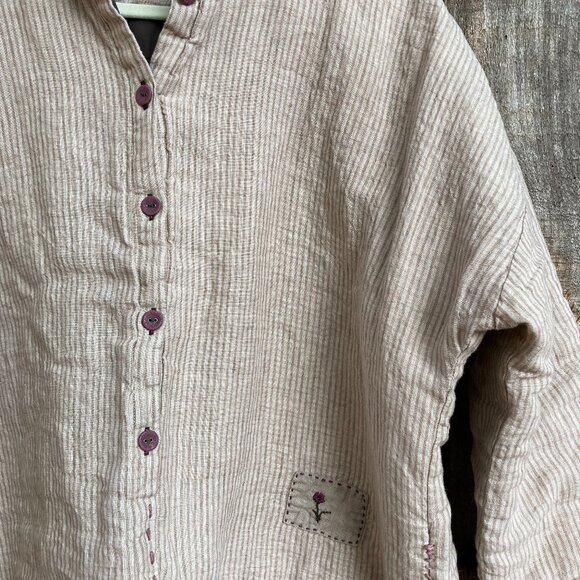 100% Linen Padded (quilted) Top, OS, light khaki color - Picture 9 of 15